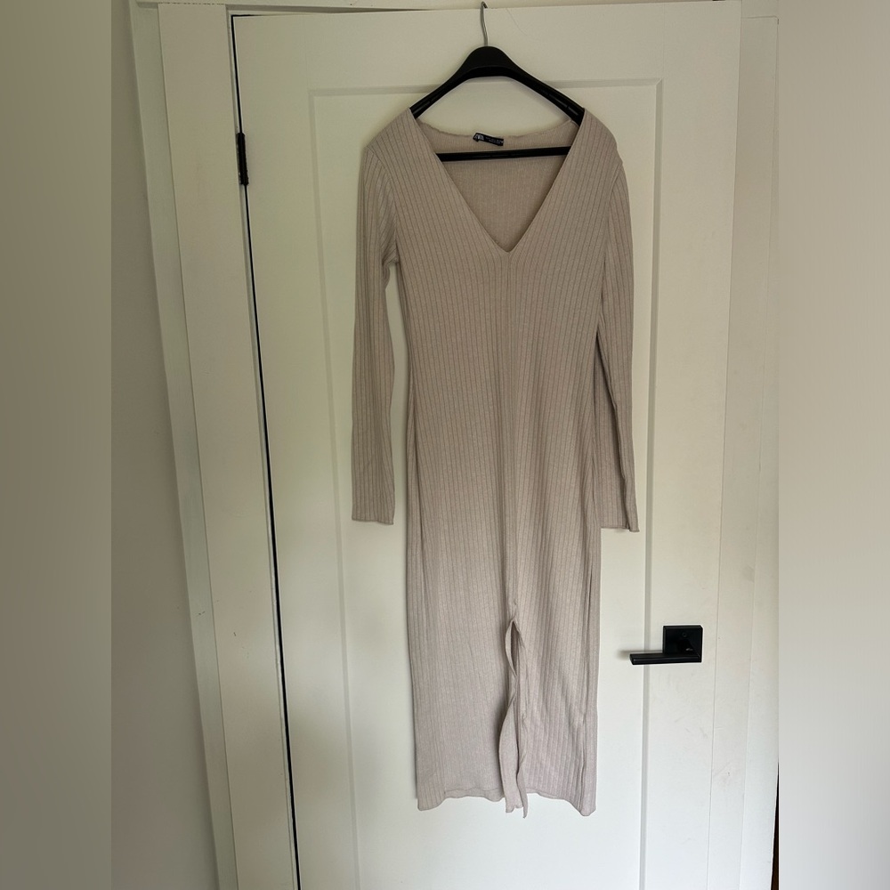 Zara Ribbed Sweater Dress Oatmeal